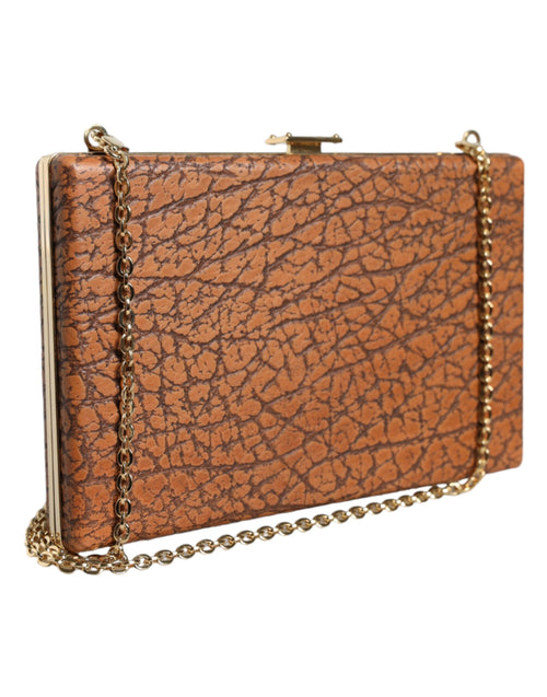 Dolce & Gabbana Brown Leather Gold Frame Clutch Mini Crossbody Bag - ClickThatClicks 