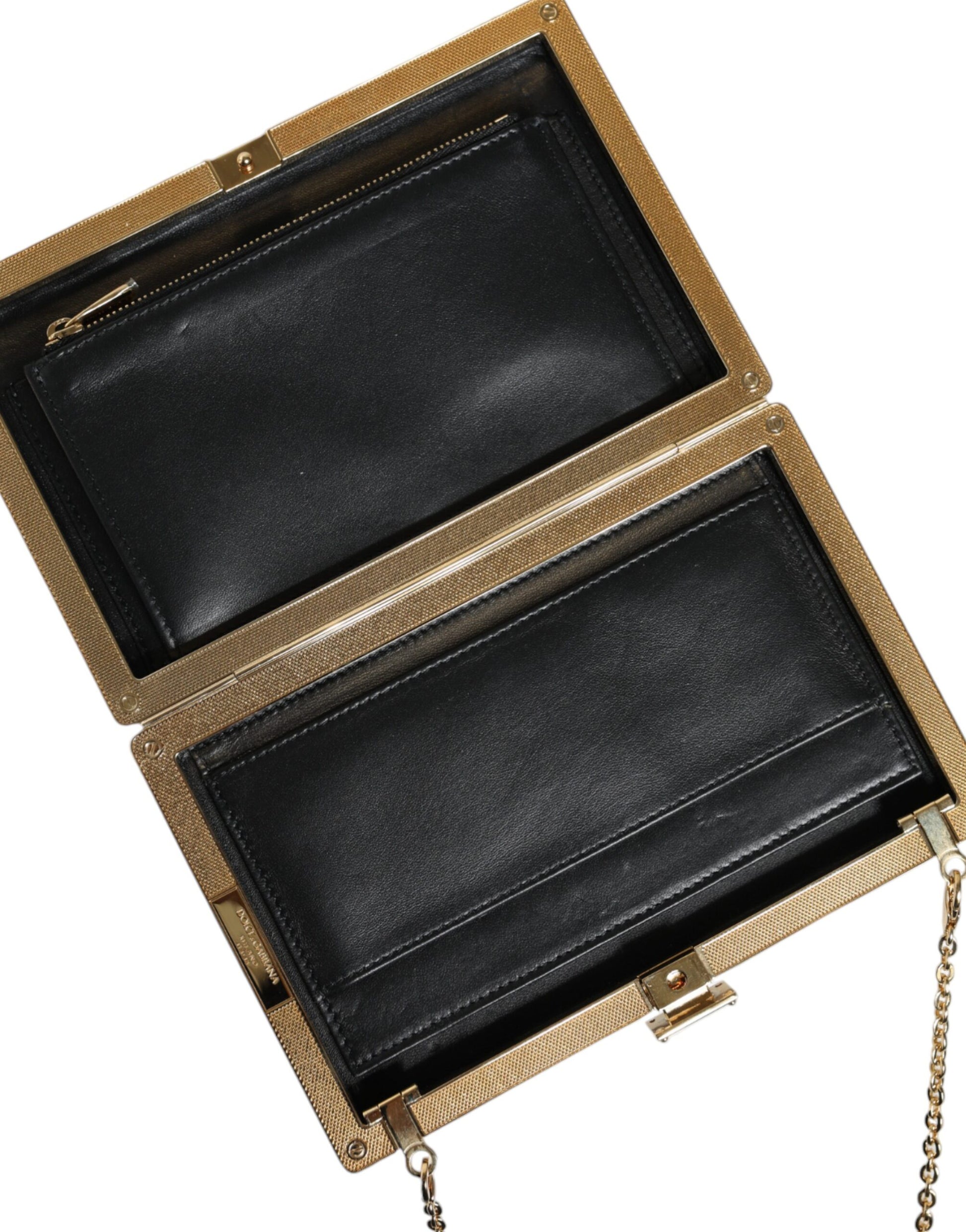 Dolce & Gabbana Brown Leather Gold Frame Clutch Mini Crossbody Bag - ClickThatClicks 