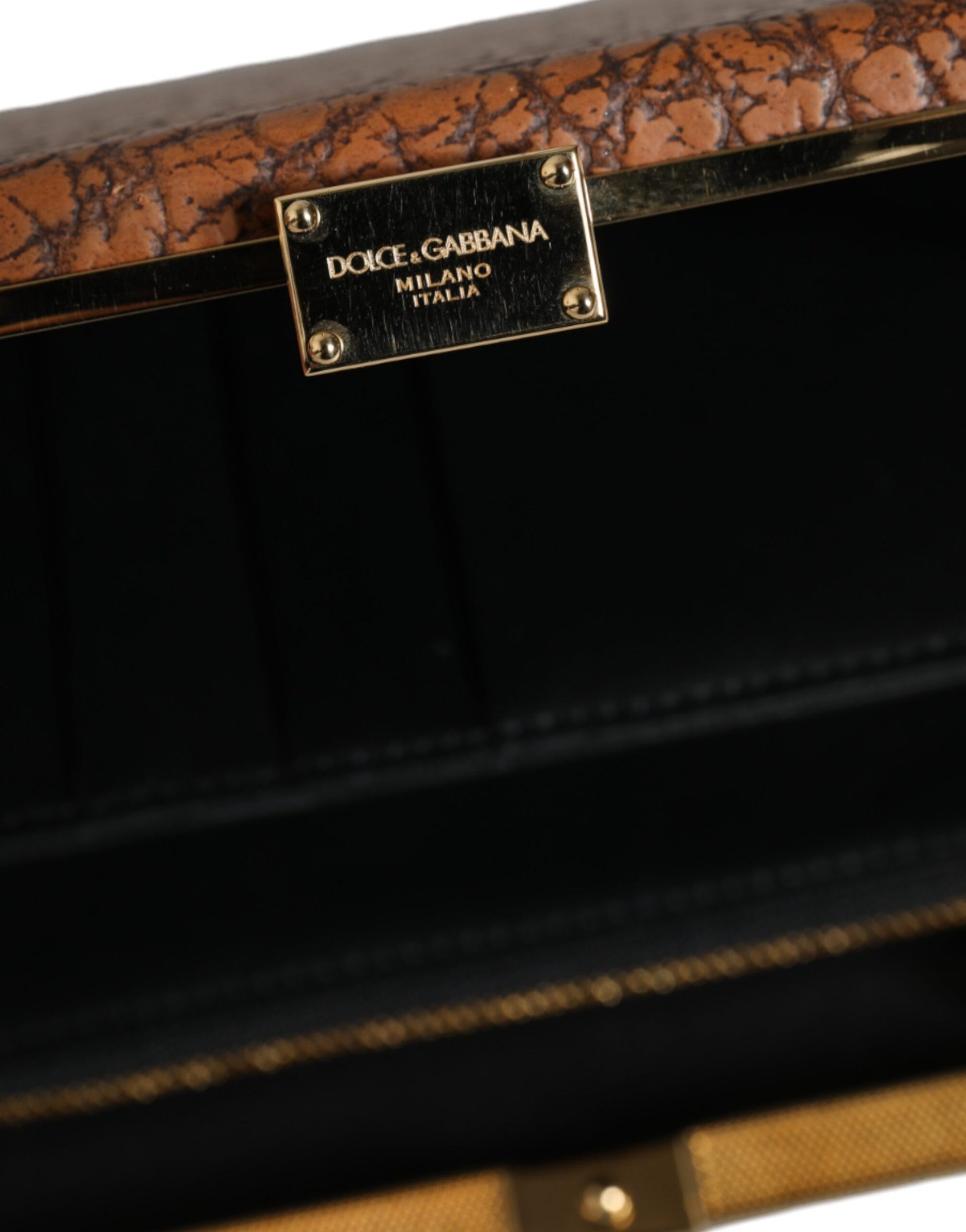 Dolce & Gabbana Brown Leather Gold Frame Clutch Mini Crossbody Bag - ClickThatClicks 