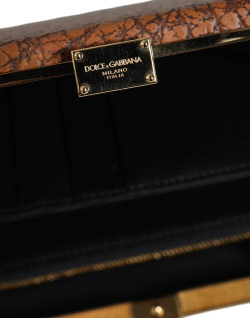 Dolce & Gabbana Brown Leather Gold Frame Clutch Mini Crossbody Bag - ClickThatClicks 