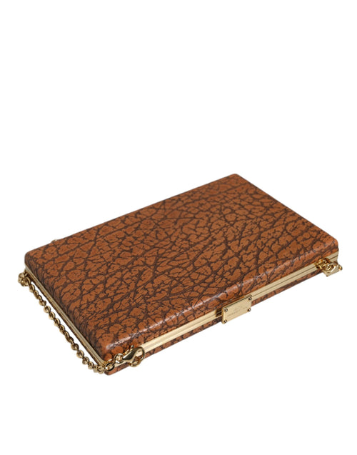 Dolce & Gabbana Brown Leather Gold Frame Clutch Mini Crossbody Bag - ClickThatClicks 