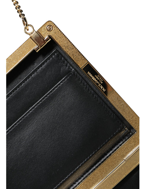 Dolce & Gabbana Brown Leather Gold Frame Clutch Mini Crossbody Bag - ClickThatClicks 