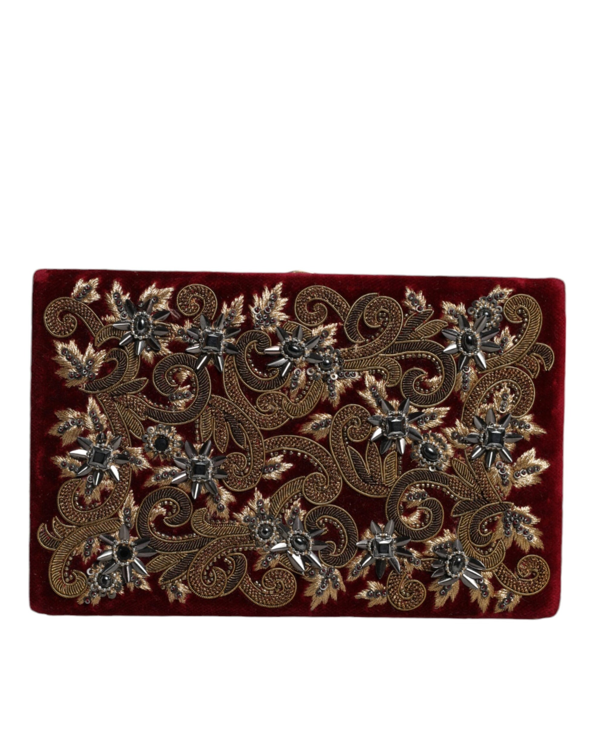 Dolce & Gabbana Red Velvet Gold Frame Clutch Evening Party Purse Bag - ClickThatClicks 