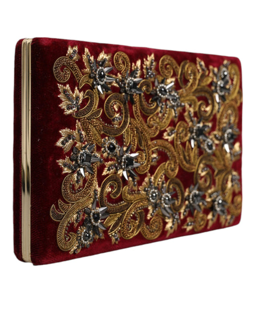 Dolce & Gabbana Red Velvet Gold Frame Clutch Evening Party Purse Bag - ClickThatClicks 