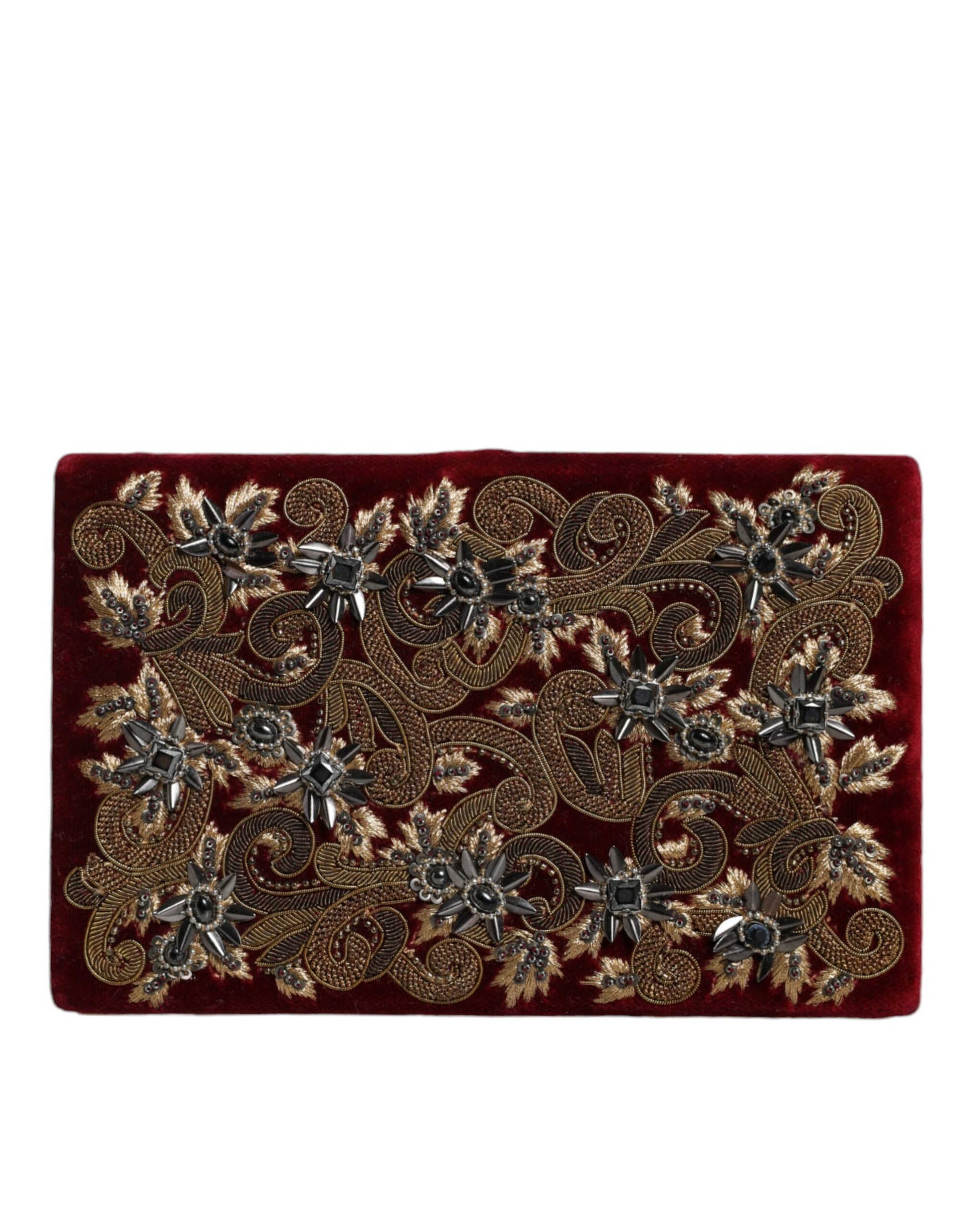 Dolce & Gabbana Red Velvet Gold Frame Clutch Evening Party Purse Bag - ClickThatClicks 