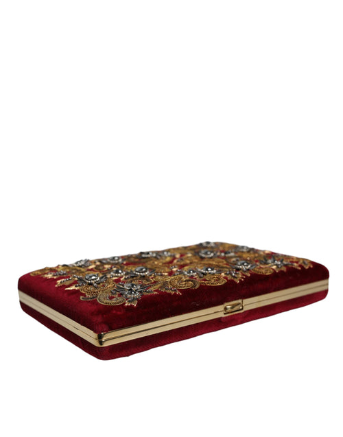 Dolce & Gabbana Red Velvet Gold Frame Clutch Evening Party Purse Bag - ClickThatClicks 