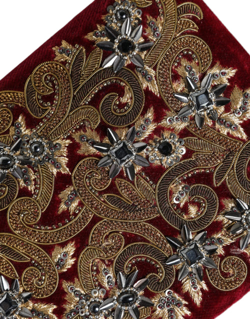 Dolce & Gabbana Red Velvet Gold Frame Clutch Evening Party Purse Bag - ClickThatClicks 