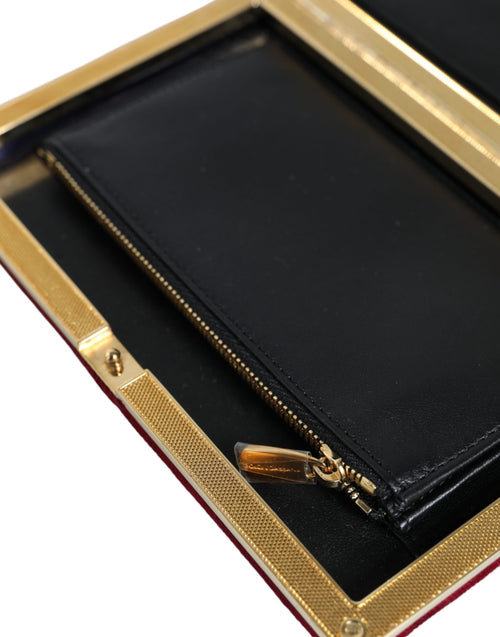 Dolce & Gabbana Red Velvet Gold Frame Clutch Evening Party Purse Bag - ClickThatClicks 