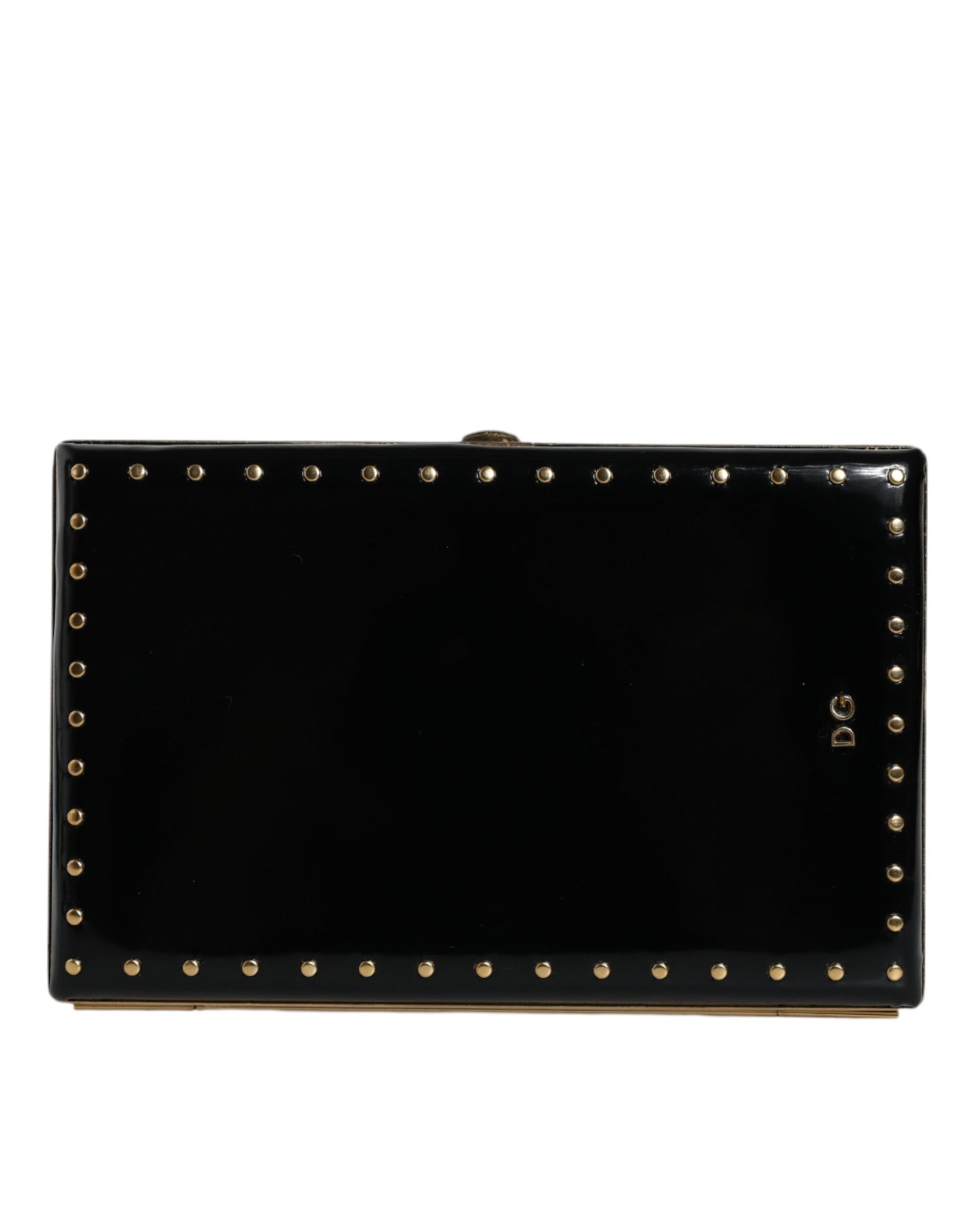 Dolce & Gabbana Black Leather Studs Gold Frame Clutch Evening Purse Bag - ClickThatClicks 