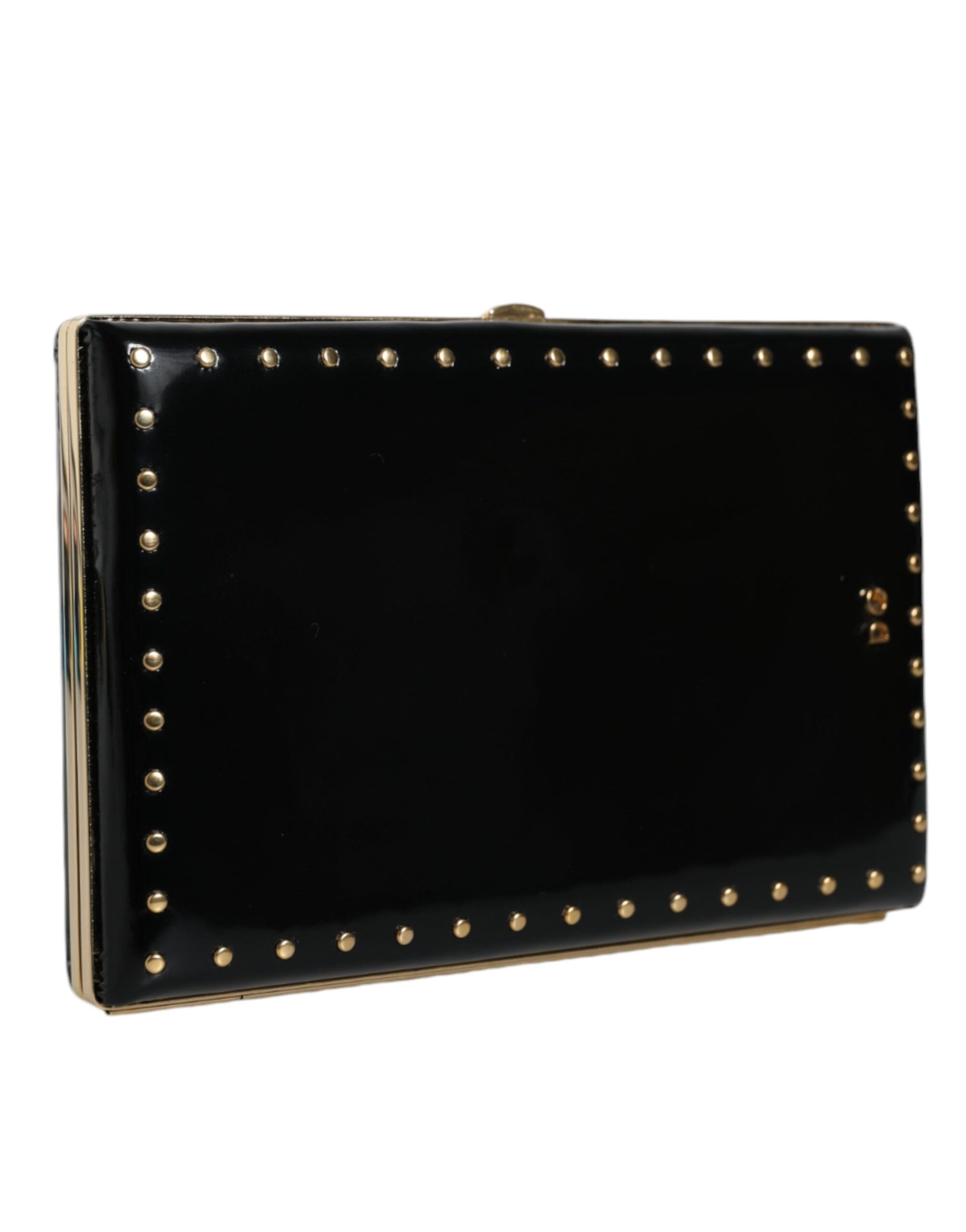 Dolce & Gabbana Black Leather Studs Gold Frame Clutch Evening Purse Bag - ClickThatClicks 