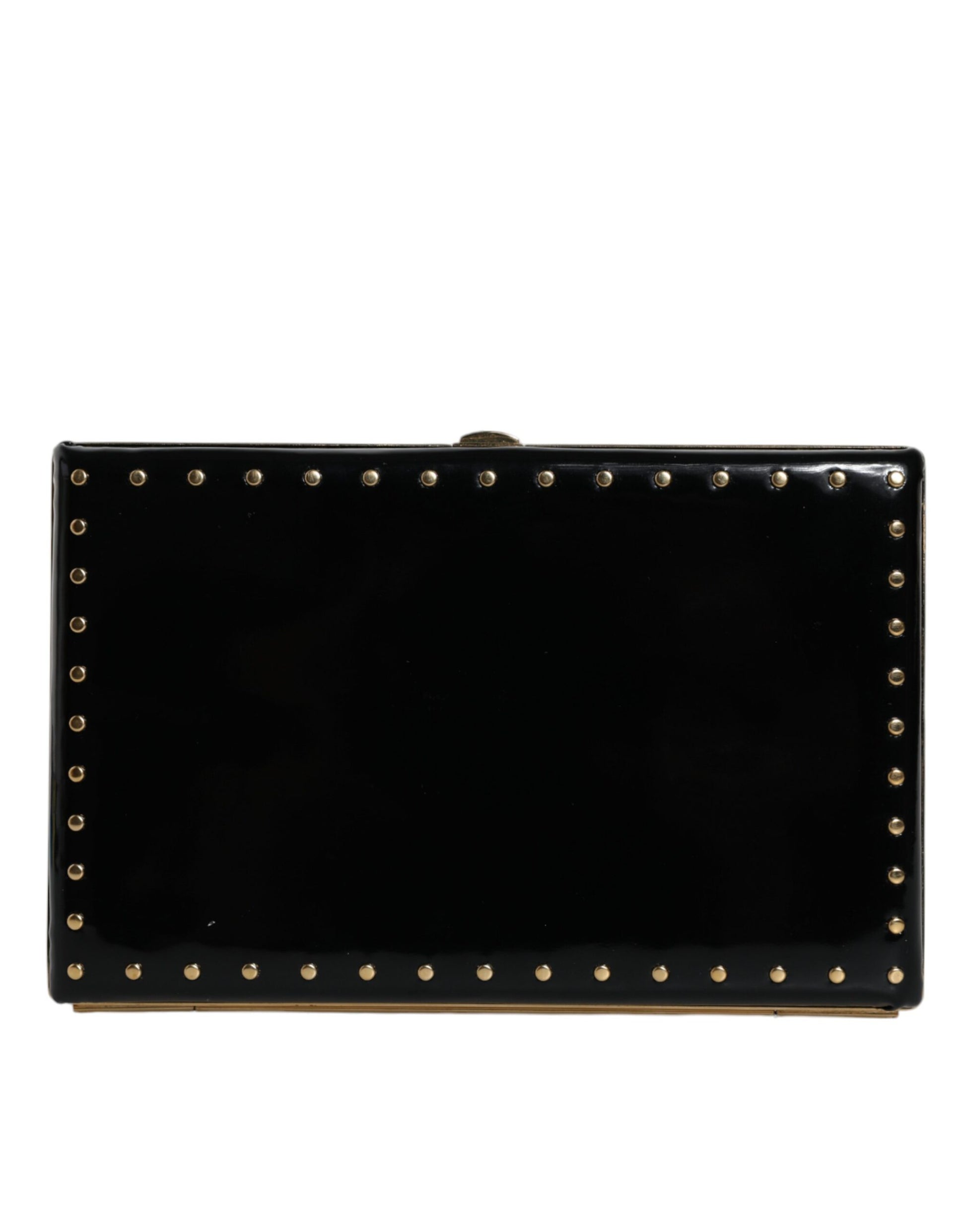 Dolce & Gabbana Black Leather Studs Gold Frame Clutch Evening Purse Bag - ClickThatClicks 