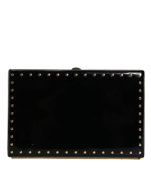 Dolce & Gabbana Black Leather Studs Gold Frame Clutch Evening Purse Bag - ClickThatClicks 