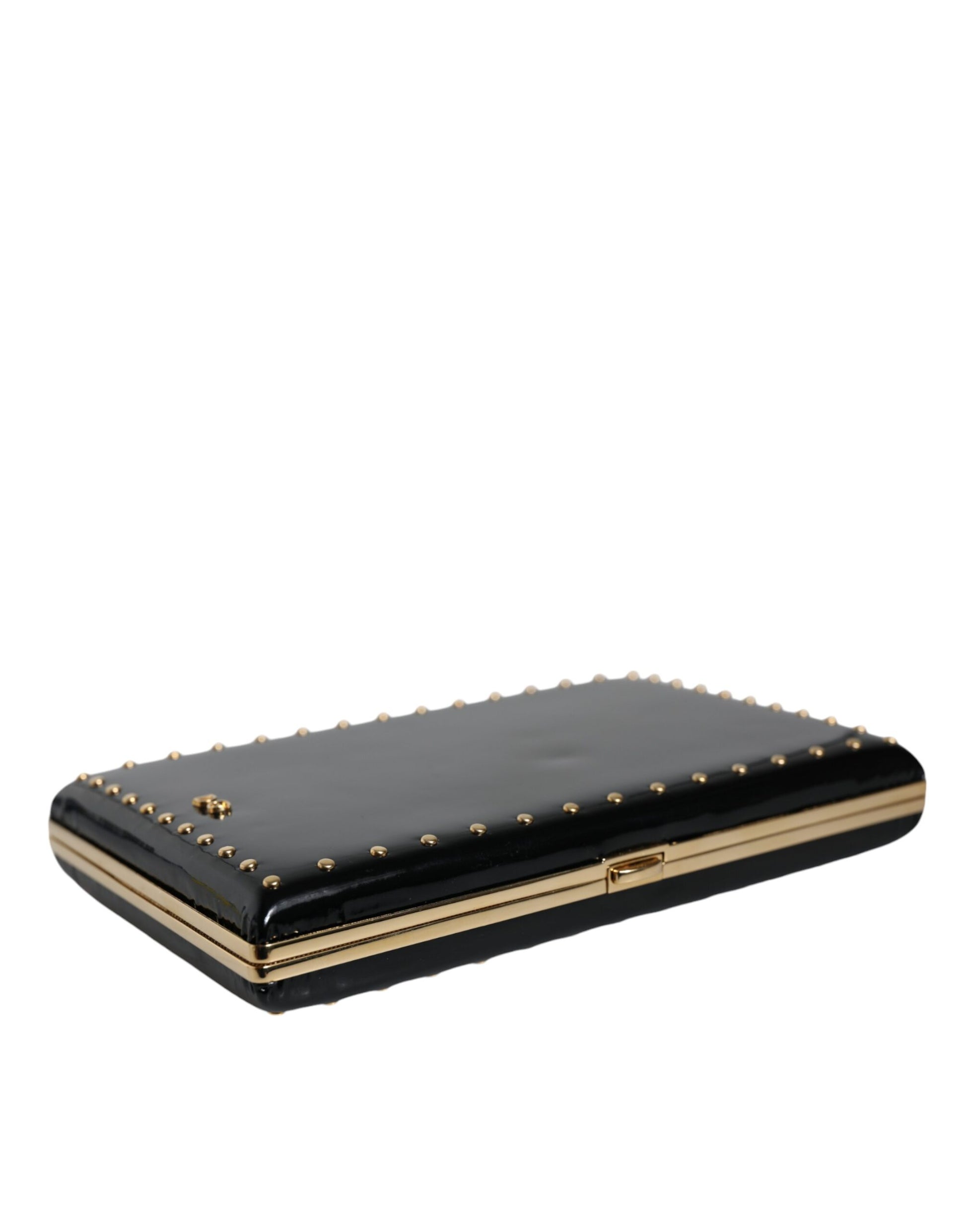 Dolce & Gabbana Black Leather Studs Gold Frame Clutch Evening Purse Bag - ClickThatClicks 