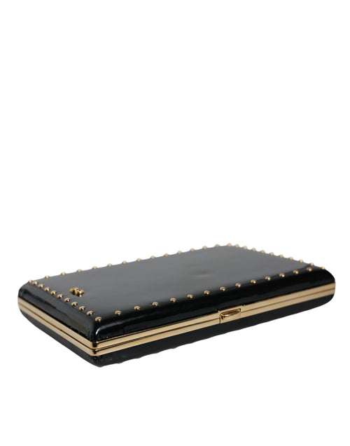Dolce & Gabbana Black Leather Studs Gold Frame Clutch Evening Purse Bag - ClickThatClicks 