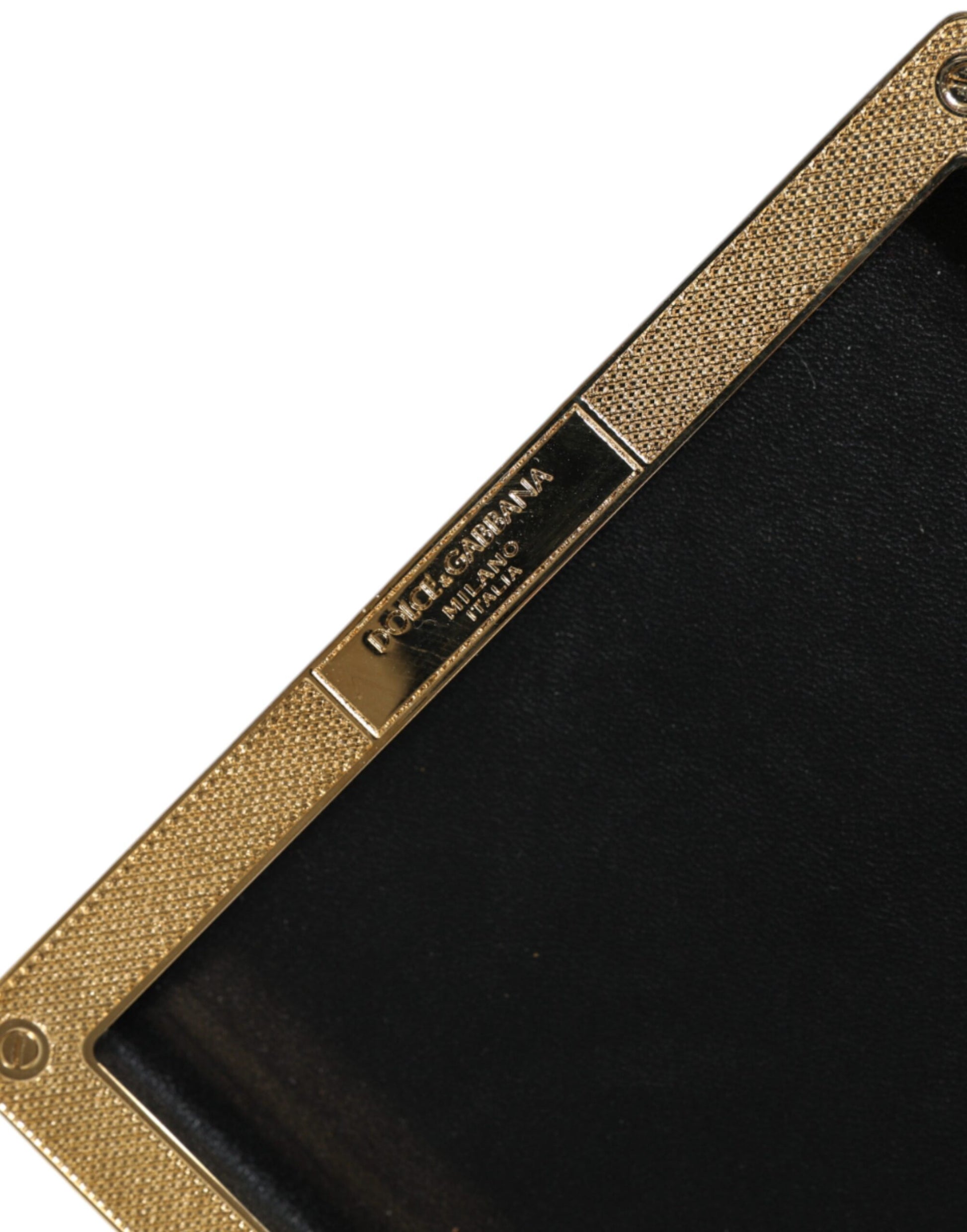 Dolce & Gabbana Black Leather Studs Gold Frame Clutch Evening Purse Bag - ClickThatClicks 