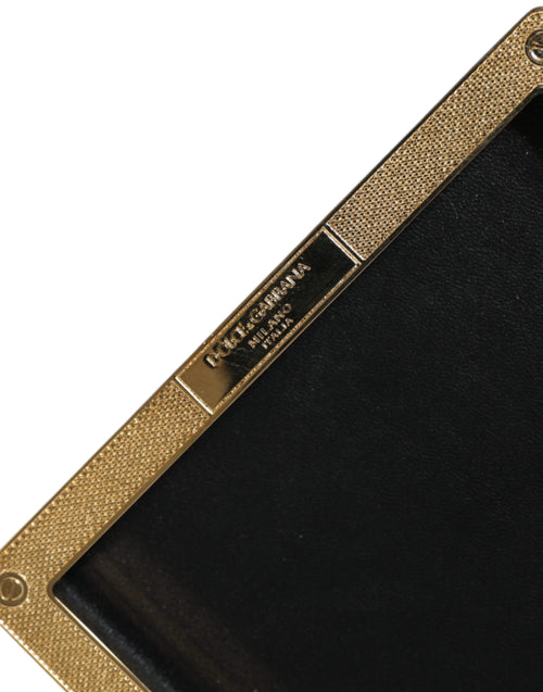 Dolce & Gabbana Black Leather Studs Gold Frame Clutch Evening Purse Bag - ClickThatClicks 