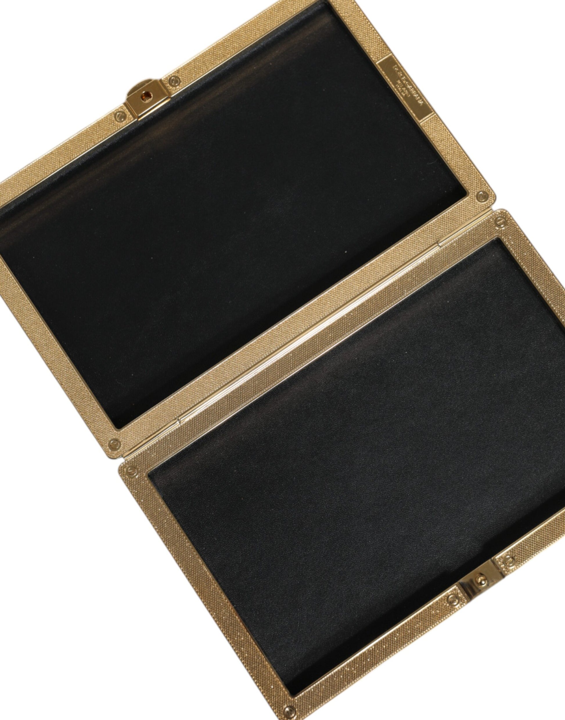 Dolce & Gabbana Black Leather Studs Gold Frame Clutch Evening Purse Bag - ClickThatClicks 