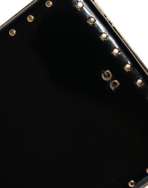 Dolce & Gabbana Black Leather Studs Gold Frame Clutch Evening Purse Bag - ClickThatClicks 