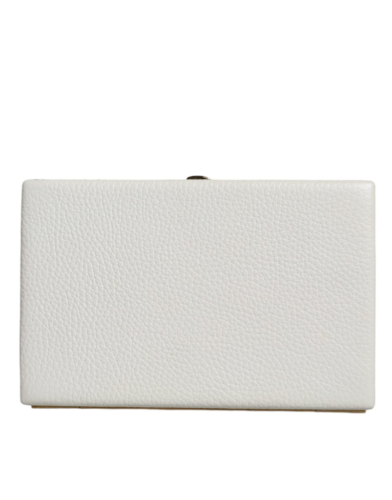 Dolce & Gabbana White Leather Gold Frame Clutch Evening Party Purse Bag