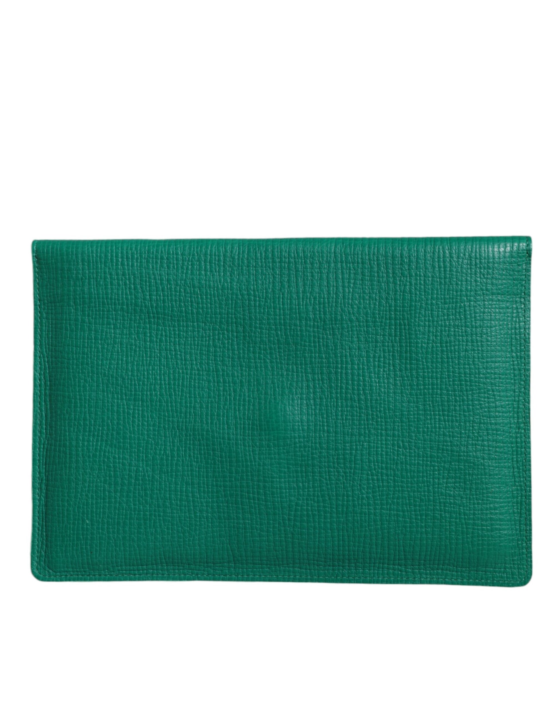 Dolce & Gabbana Green Leather Handbag Clutch Mini Purse Pouch Tablet Case - ClickThatClicks 