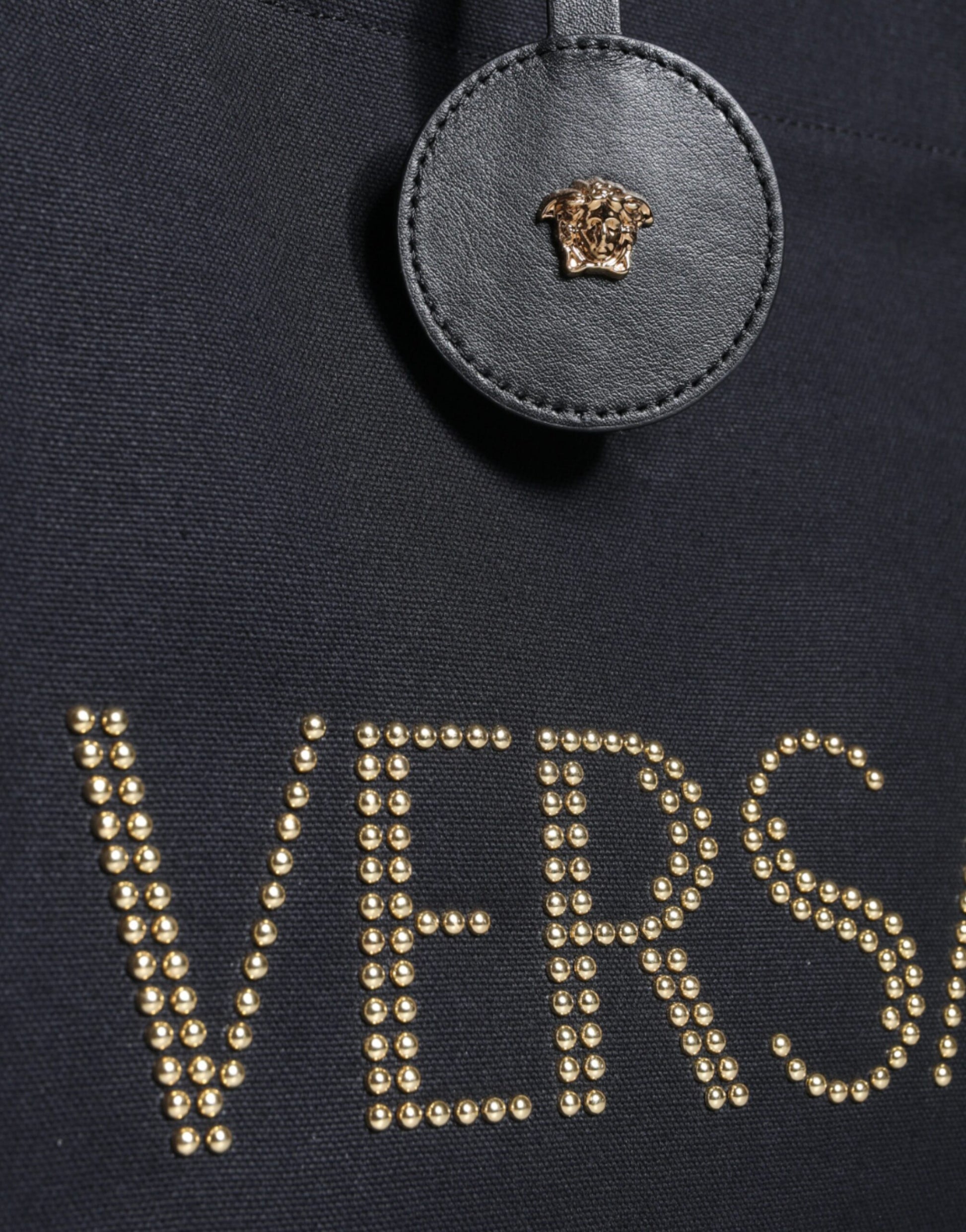 Versace Black Top Handle Canvas Leather Logo Crossbody Tote Bag - ClickThatClicks 