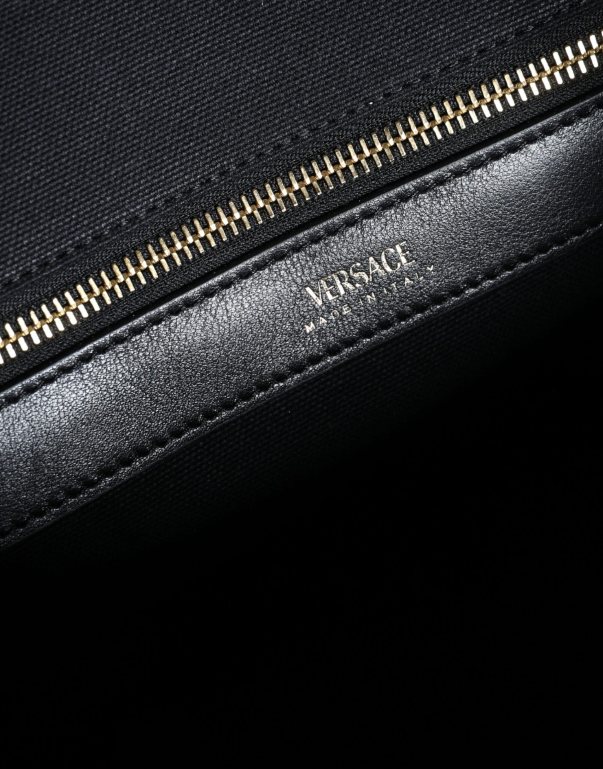 Versace Black Top Handle Canvas Leather Logo Crossbody Tote Bag - ClickThatClicks 
