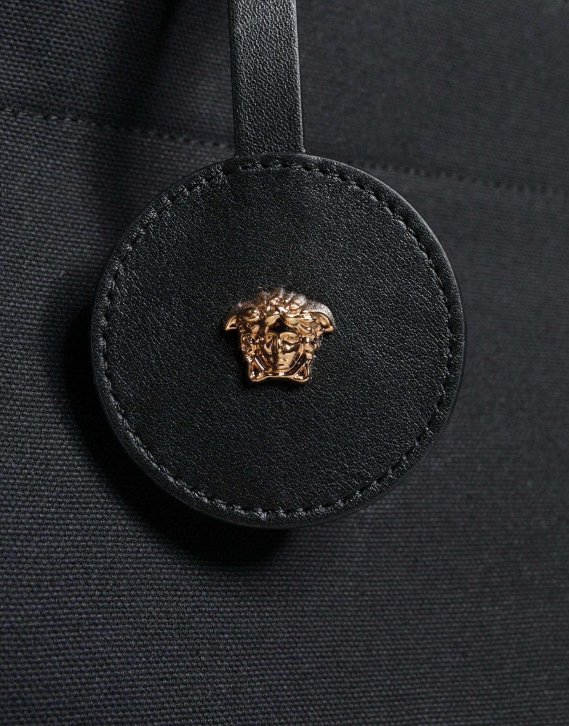Versace Black Top Handle Canvas Leather Logo Crossbody Tote Bag - ClickThatClicks 