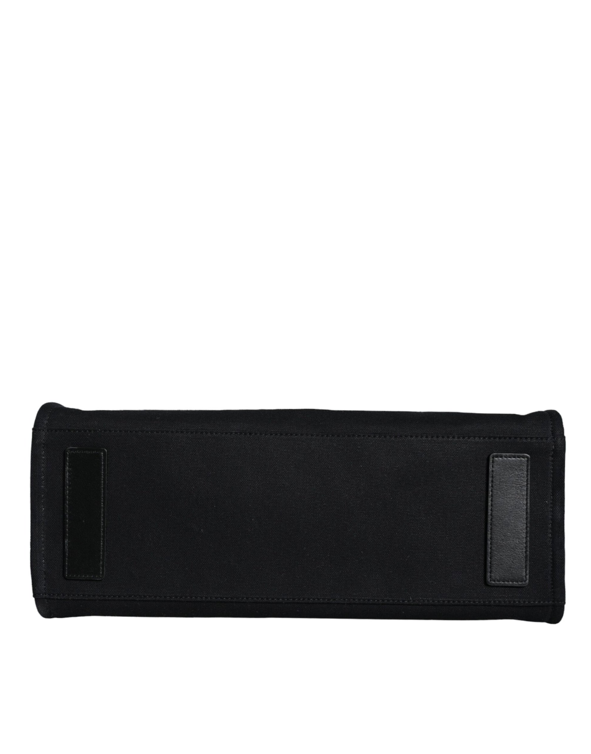 Versace Black Top Handle Canvas Leather Logo Crossbody Tote Bag - ClickThatClicks 