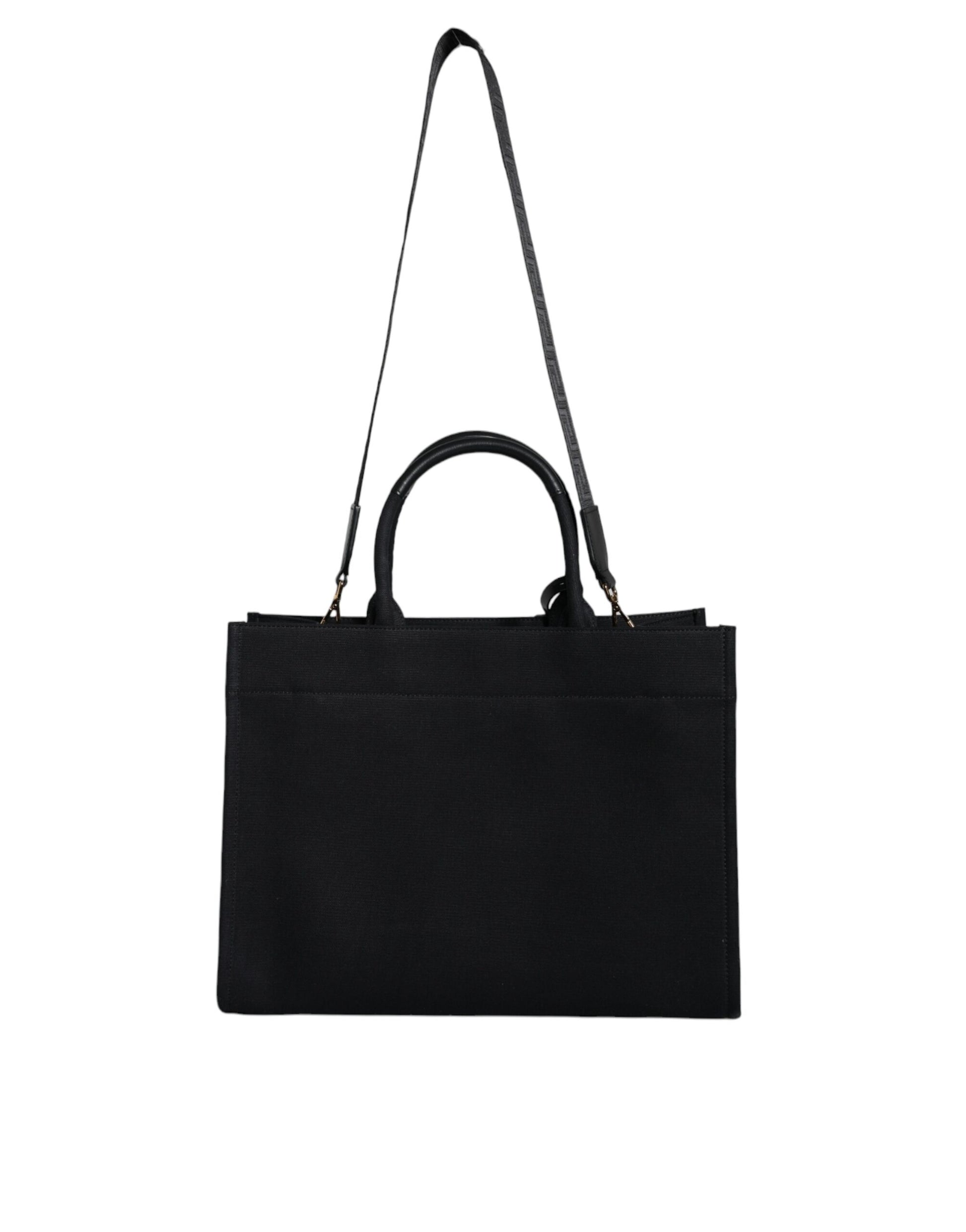 Versace Black Top Handle Canvas Leather Logo Crossbody Tote Bag - ClickThatClicks 