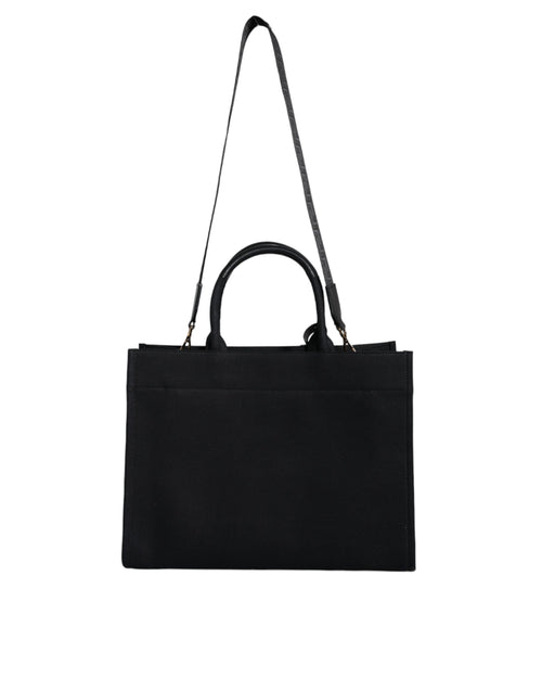 Versace Black Top Handle Canvas Leather Logo Crossbody Tote Bag - ClickThatClicks 