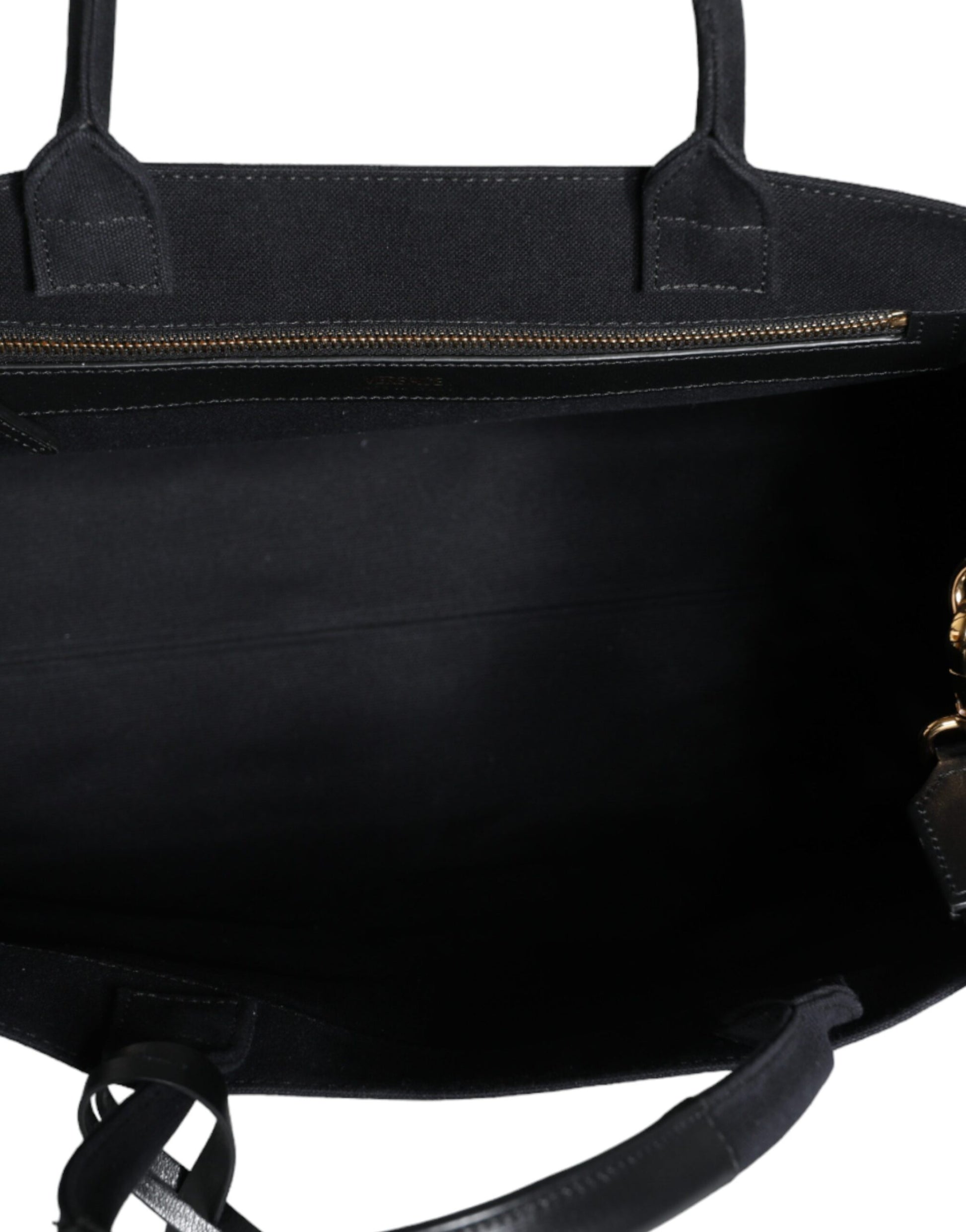 Versace Black Top Handle Canvas Leather Logo Crossbody Tote Bag - ClickThatClicks 