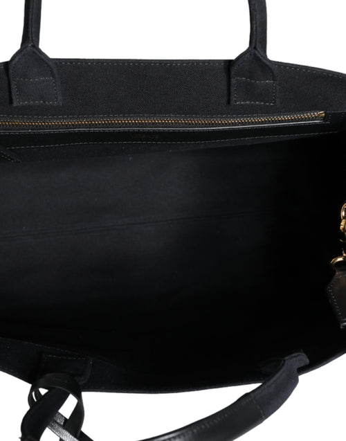 Versace Black Top Handle Canvas Leather Logo Crossbody Tote Bag - ClickThatClicks 