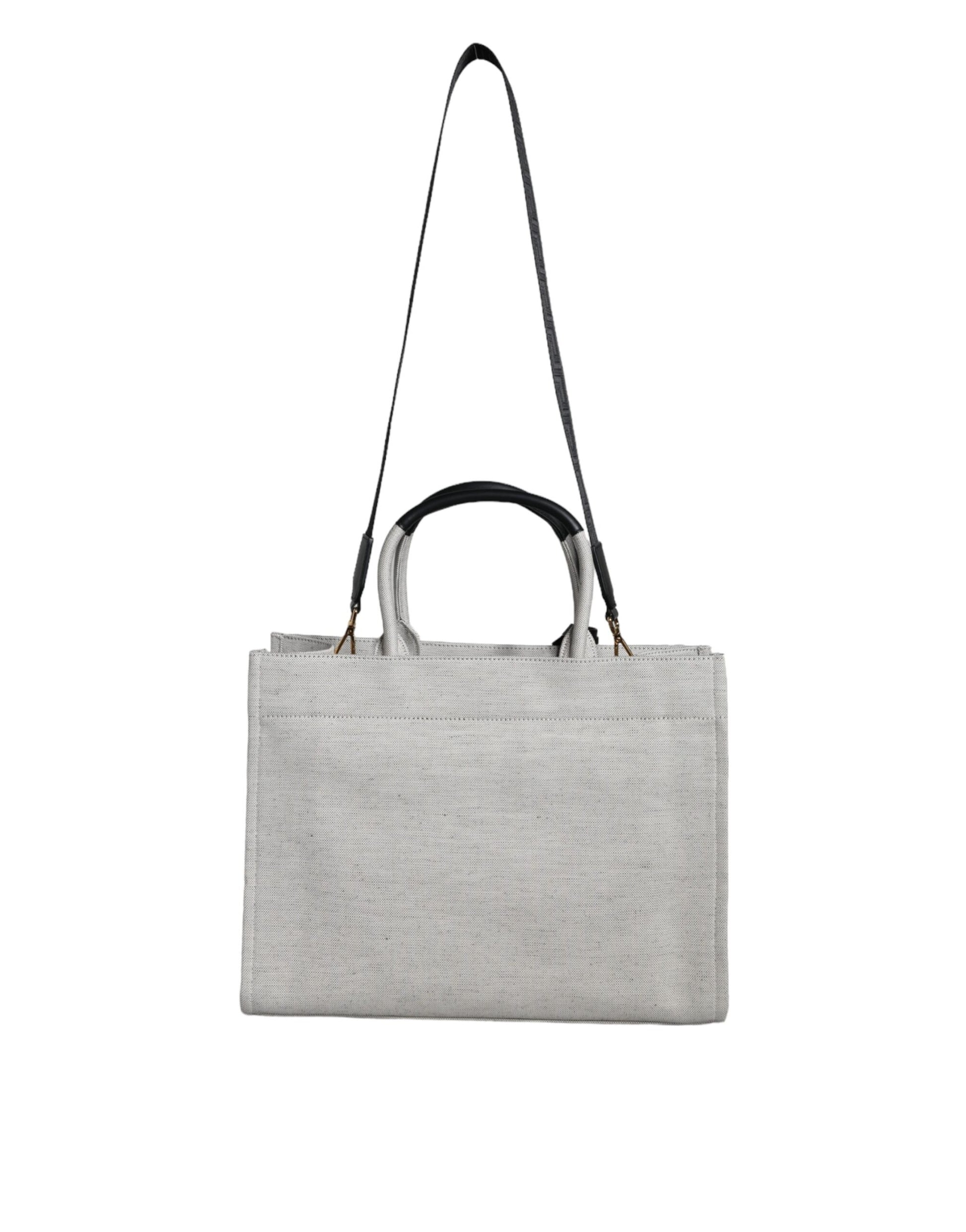 Versace White Top Handle Canvas Leather Logo Crossbody Tote Bag - ClickThatClicks 