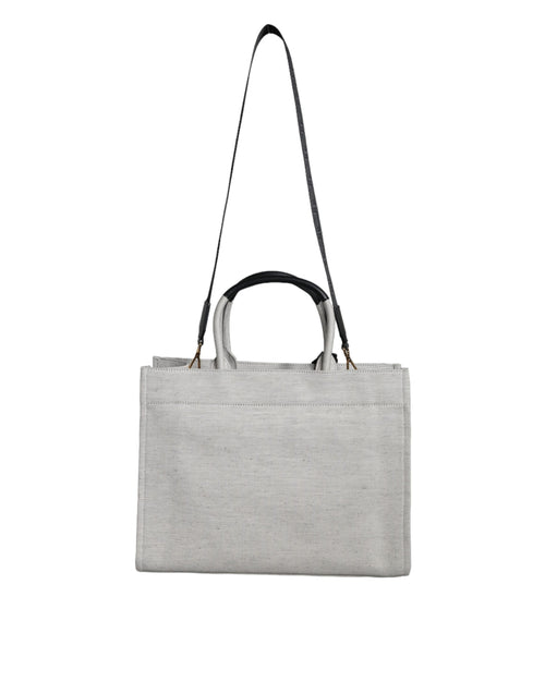 Versace White Top Handle Canvas Leather Logo Crossbody Tote Bag - ClickThatClicks 