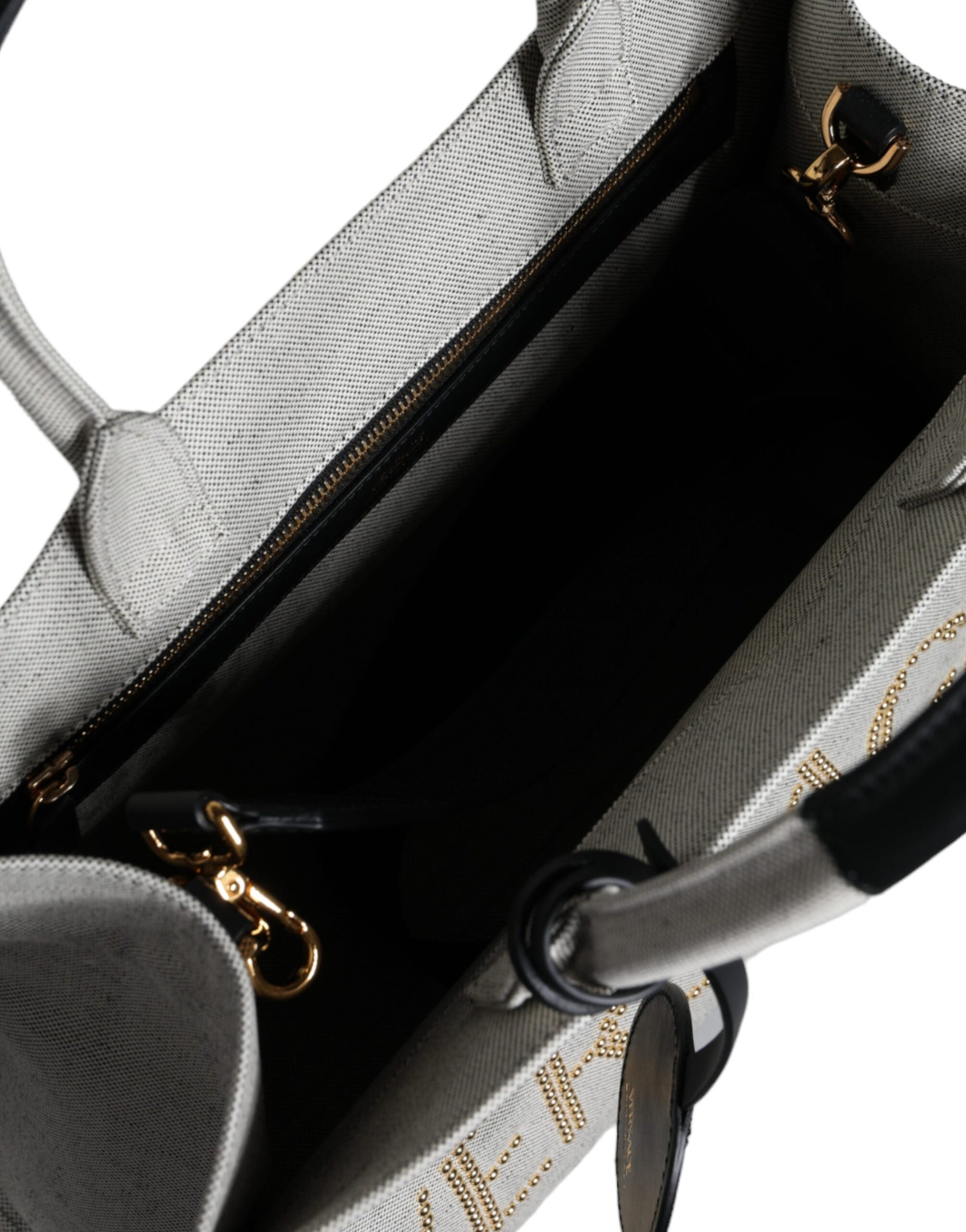 Versace White Top Handle Canvas Leather Logo Crossbody Tote Bag - ClickThatClicks 