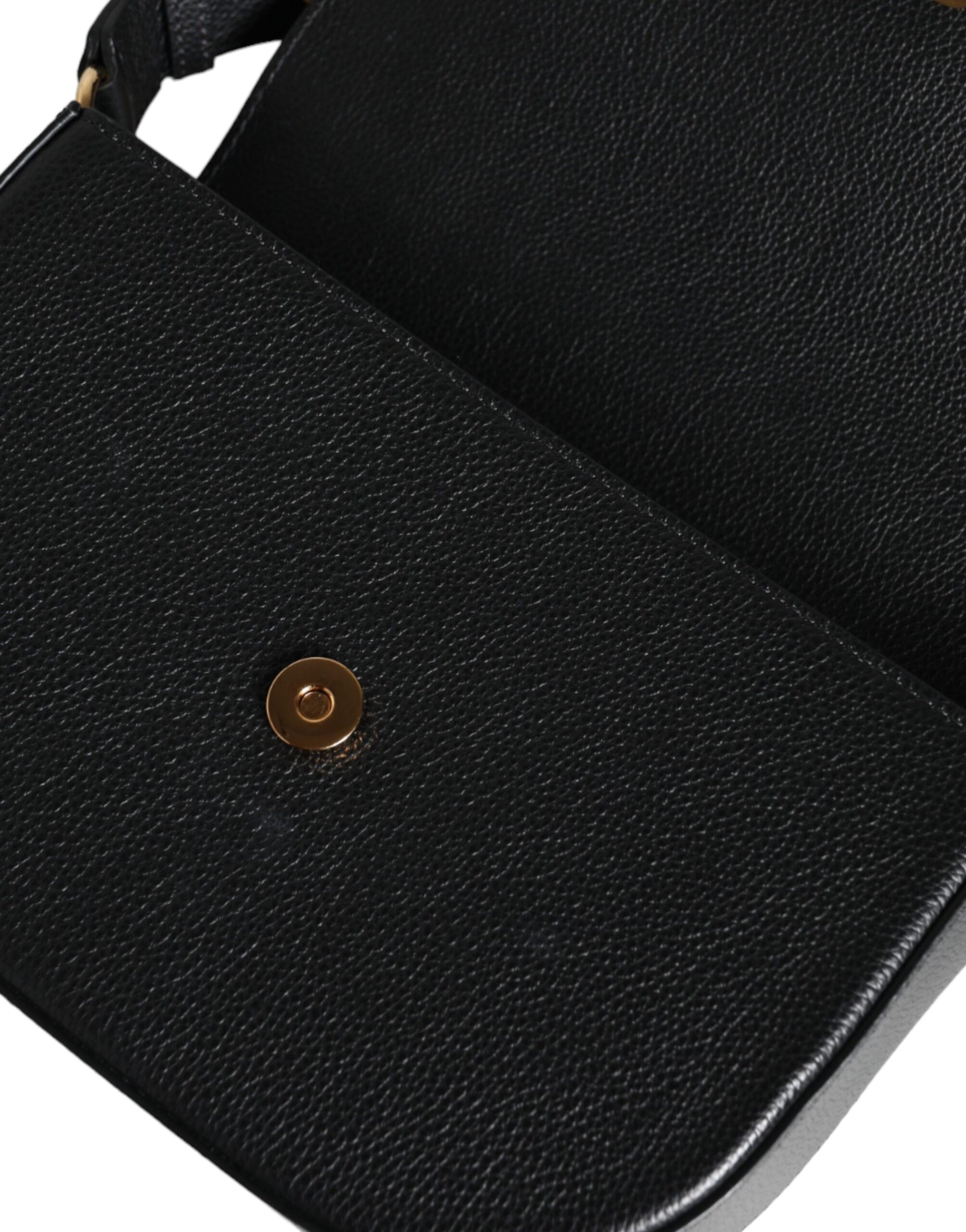 Versace Black Grainy Calf Leather Logo Crossbody Shoulder Bag - ClickThatClicks 