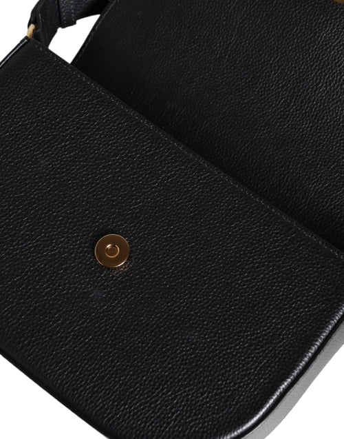 Versace Black Grainy Calf Leather Logo Crossbody Shoulder Bag - ClickThatClicks 