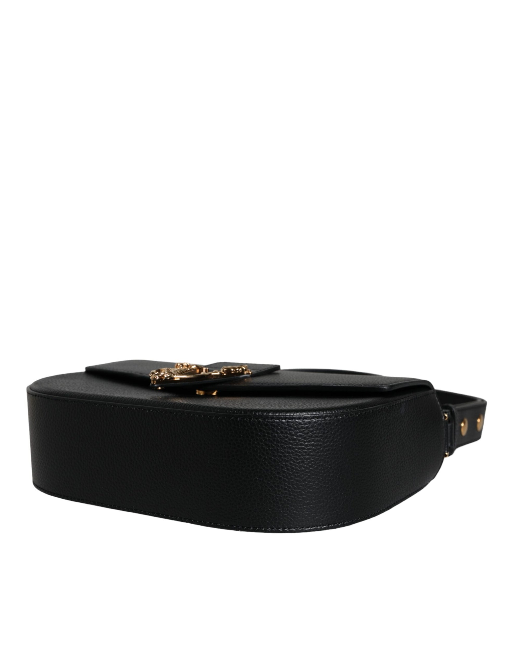Versace Black Grainy Calf Leather Logo Crossbody Shoulder Bag - ClickThatClicks 
