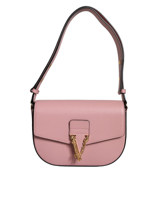 Versace Pink Grainy Calf Leather Logo Crossbody Shoulder Bag - ClickThatClicks 