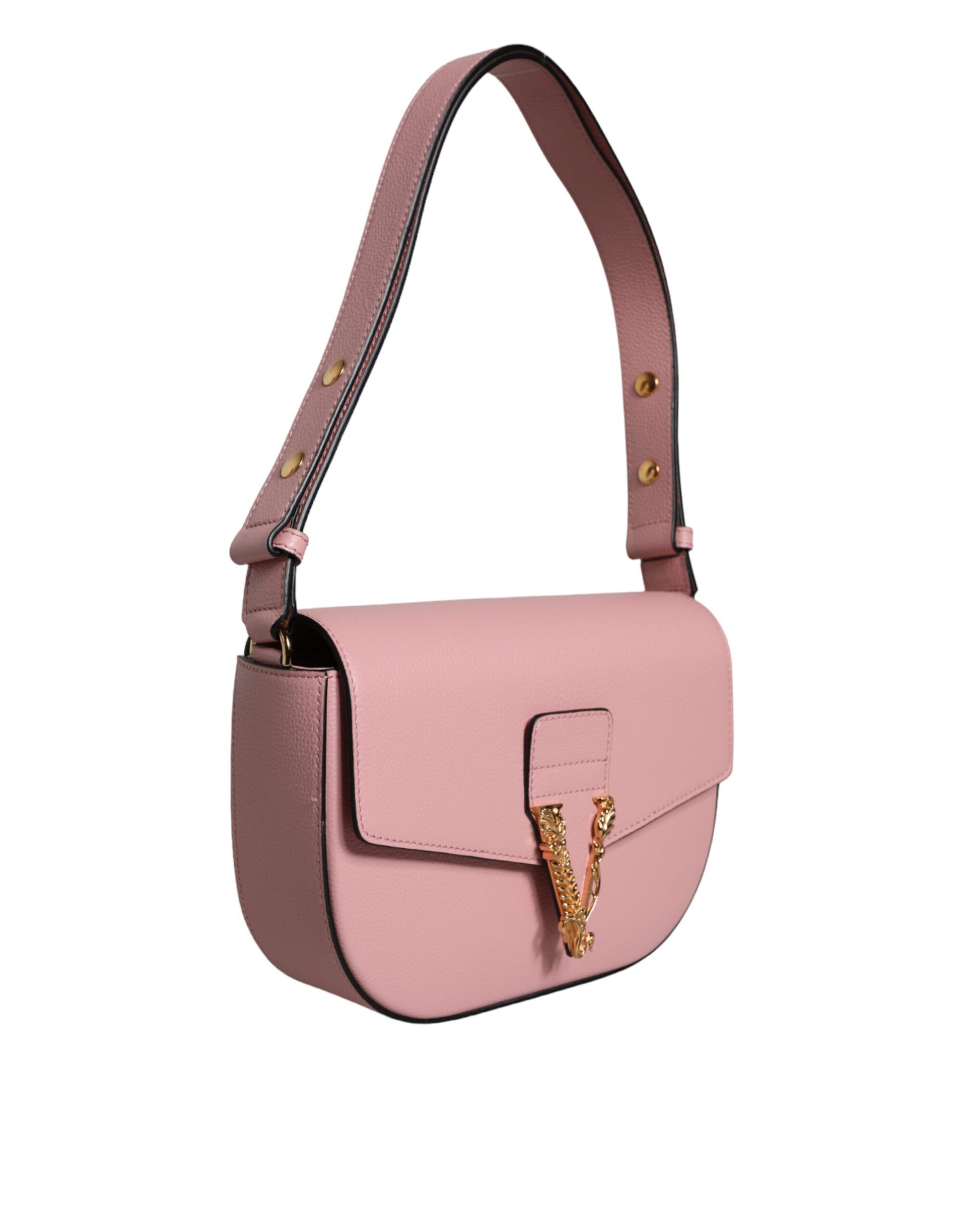 Versace Pink Grainy Calf Leather Logo Crossbody Shoulder Bag - ClickThatClicks 
