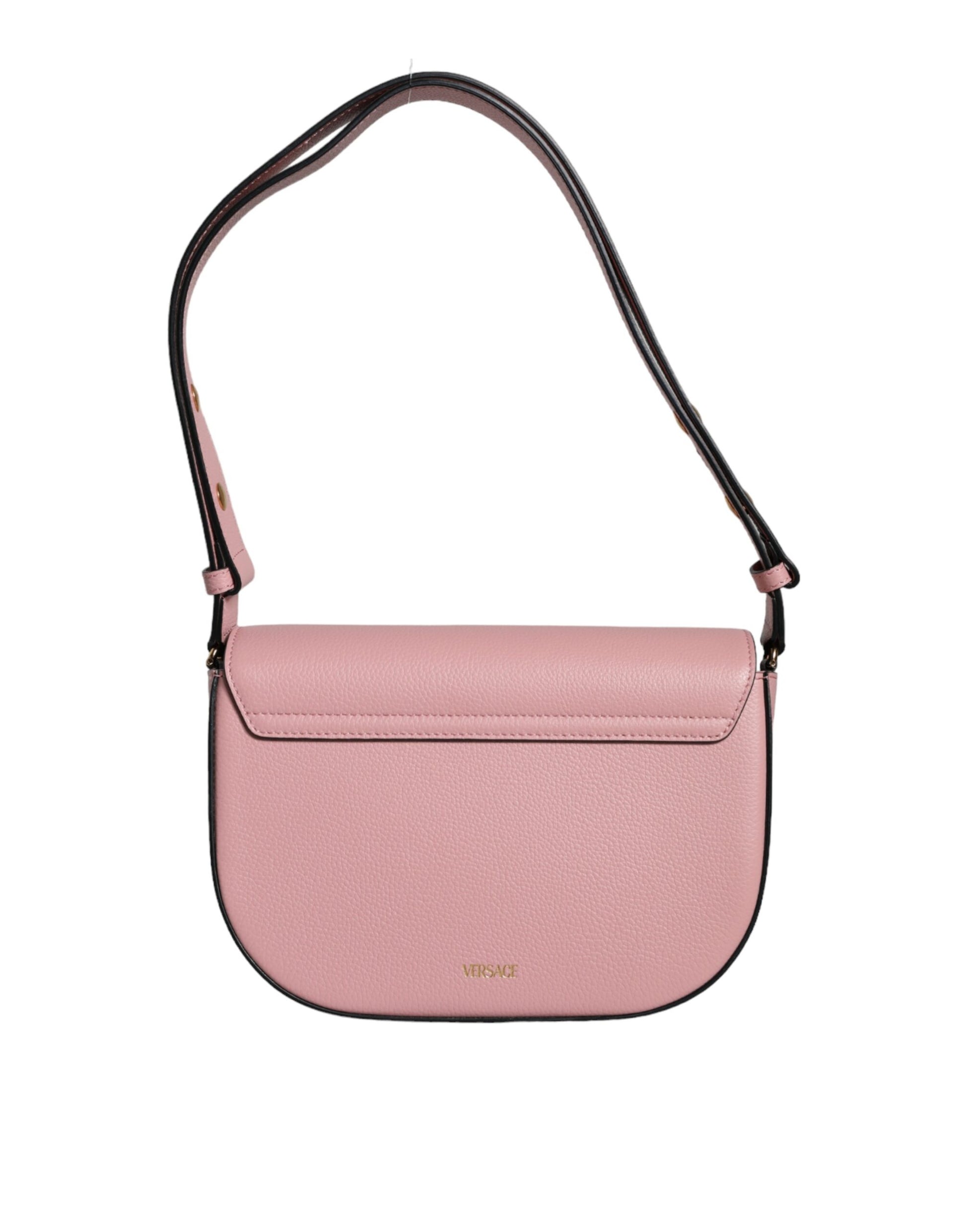 Versace Pink Grainy Calf Leather Logo Crossbody Shoulder Bag - ClickThatClicks 
