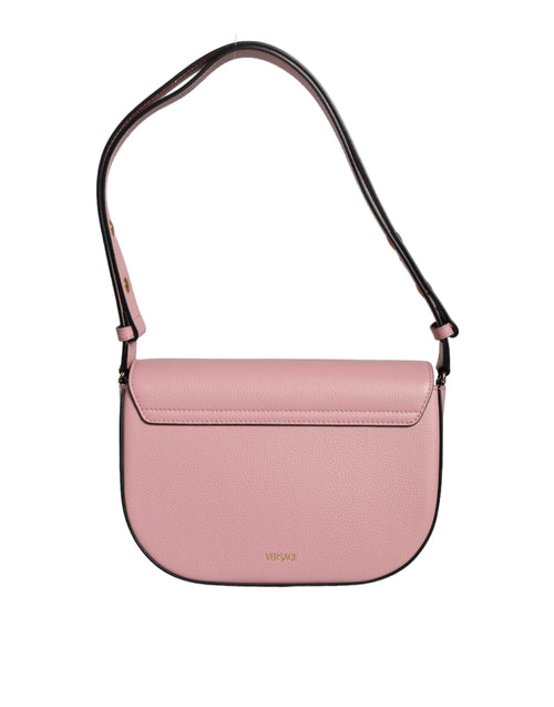 Versace Pink Grainy Calf Leather Logo Crossbody Shoulder Bag - ClickThatClicks 