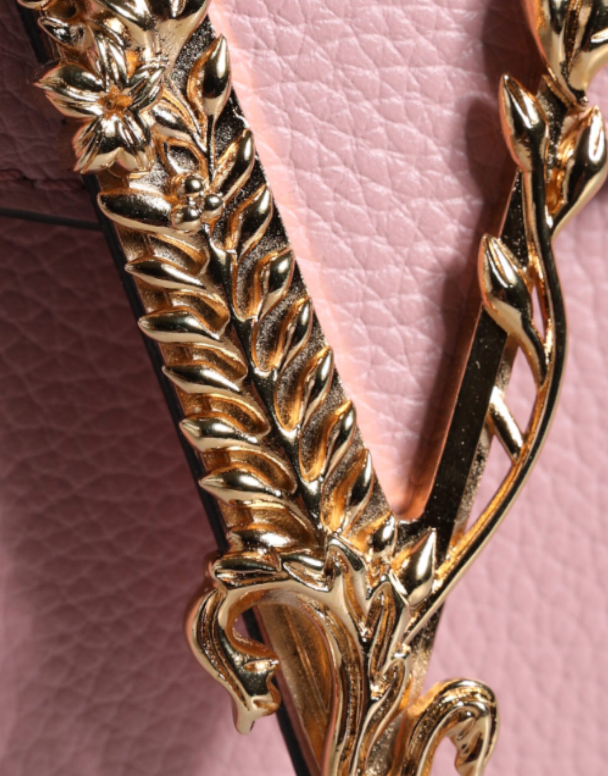 Versace Pink Grainy Calf Leather Logo Crossbody Shoulder Bag - ClickThatClicks 