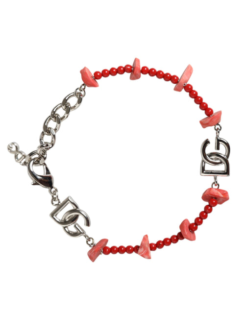 Dolce & Gabbana Silver Tone Brass Beaded Resin DG Logo Chain Bracelet - ClickThatClicks 
