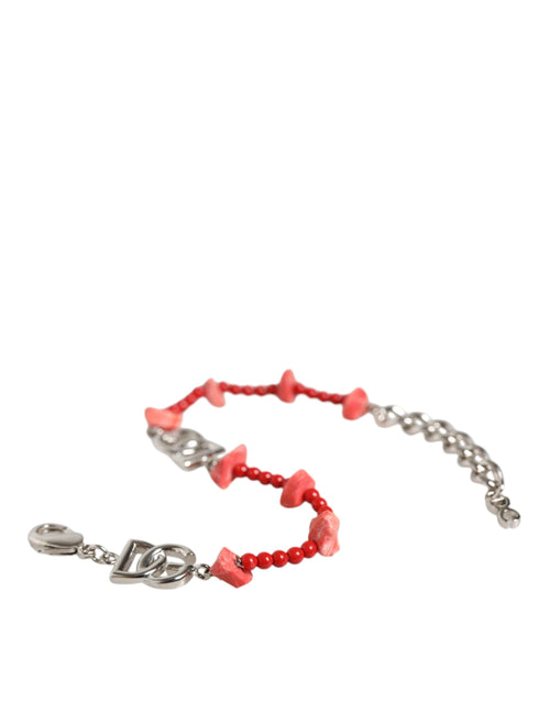 Dolce & Gabbana Silver Tone Brass Beaded Resin DG Logo Chain Bracelet - ClickThatClicks 