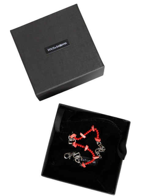 Dolce & Gabbana Silver Tone Brass Beaded Resin DG Logo Chain Bracelet - ClickThatClicks 