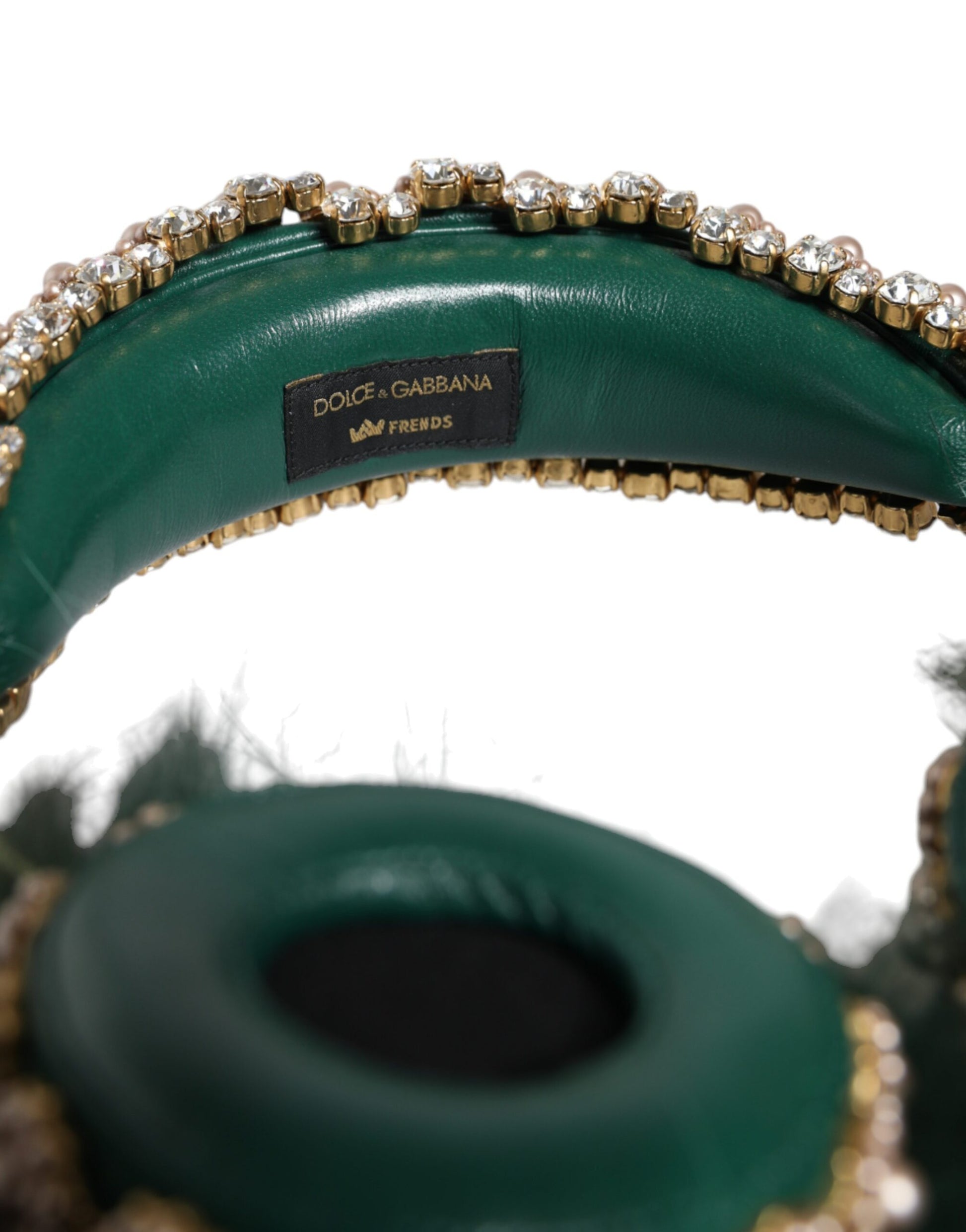 Dolce & Gabbana Green Gold Crystal Fur Headset Audio AUX Headphones - ClickThatClicks 