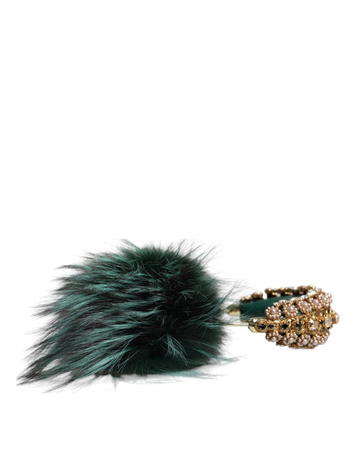 Dolce & Gabbana Green Gold Crystal Fur Headset Audio AUX Headphones - ClickThatClicks 
