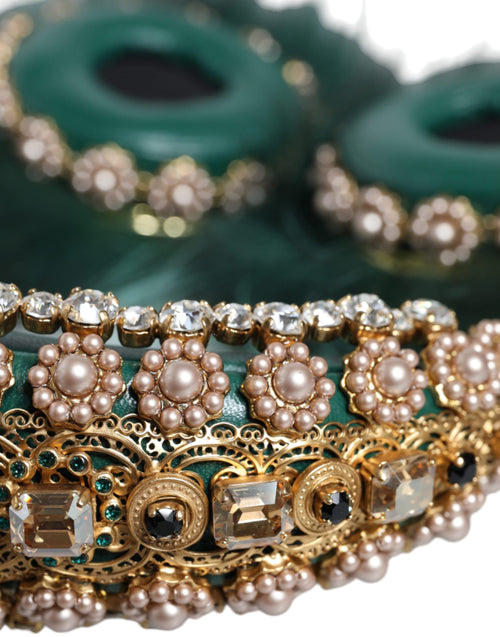 Dolce & Gabbana Green Gold Crystal Fur Headset Audio AUX Headphones - ClickThatClicks 