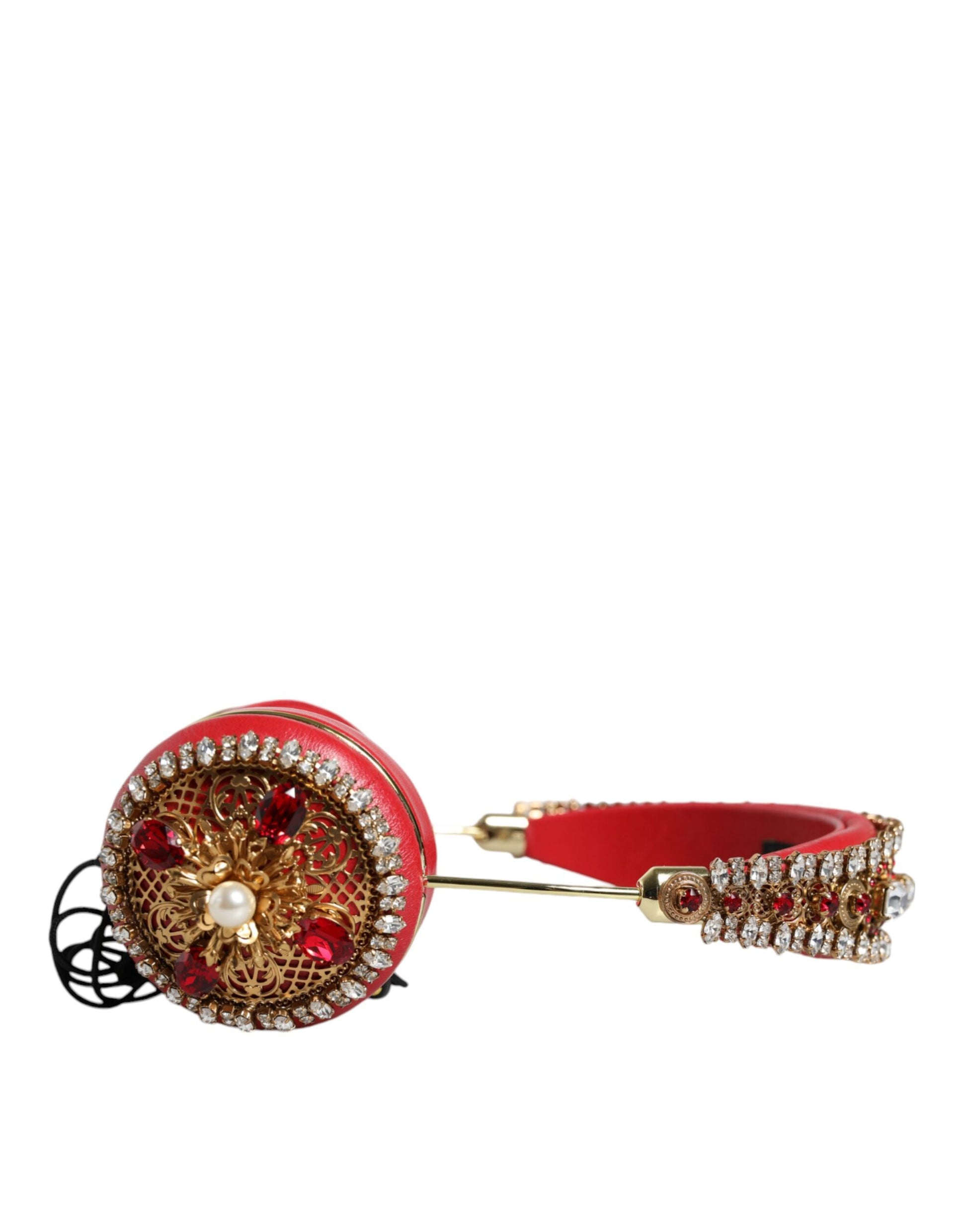 Dolce & Gabbana Red Nappa Leather Floral Crystal Headphone - ClickThatClicks 